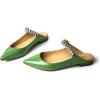 imageFSJ Women Leather Pointed Toe Flat Mules with Rhinestone Comfortable Slip on Low Heel Slide Sandal Shoes Size 412 USGreen