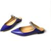 imageFSJ Women Leather Pointed Toe Flat Mules with Rhinestone Comfortable Slip on Low Heel Slide Sandal Shoes Size 412 USPurple