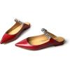 imageFSJ Women Leather Pointed Toe Flat Mules with Rhinestone Comfortable Slip on Low Heel Slide Sandal Shoes Size 412 USRed