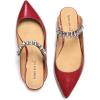 imageFSJ Women Leather Pointed Toe Flat Mules with Rhinestone Comfortable Slip on Low Heel Slide Sandal Shoes Size 412 USRed