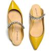 imageFSJ Women Leather Pointed Toe Flat Mules with Rhinestone Comfortable Slip on Low Heel Slide Sandal Shoes Size 412 USYellow