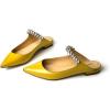 imageFSJ Women Leather Pointed Toe Flat Mules with Rhinestone Comfortable Slip on Low Heel Slide Sandal Shoes Size 412 USYellow