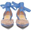 imageFSJ Women Rivets Pointed Toe Lace up Dorsay Flats Sandals Low Heel Pumps Party Prom Shoes Size 415 USBlue