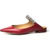 imageFSJ Women Leather Pointed Toe Flat Mules with Rhinestone Comfortable Slip on Low Heel Slide Sandal Shoes Size 412 USRed