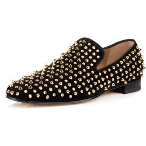 imageFSJ Mens ampamp Womens Trendy Spiked Rivets Studded Loafers Shoes Round Toe Low Heel Comfort Slip On Unisex Dress Smoking Slipper Size 714 USBlack  Gold Spikes