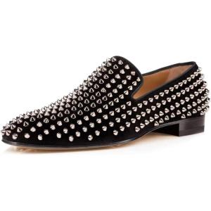 imageFSJ Mens ampamp Womens Trendy Spiked Rivets Studded Loafers Shoes Round Toe Low Heel Comfort Slip On Unisex Dress Smoking Slipper Size 714 USBlack  Silver Spikes