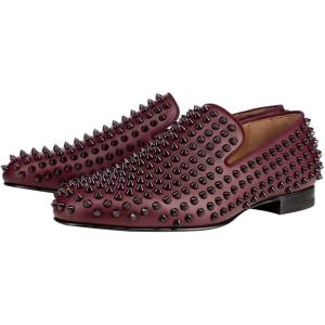 imageFSJ Mens ampamp Womens Trendy Spiked Rivets Studded Loafers Shoes Round Toe Low Heel Comfort Slip On Unisex Dress Smoking Slipper Size 714 USDark Red