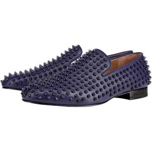 imageFSJ Mens ampamp Womens Trendy Spiked Rivets Studded Loafers Shoes Round Toe Low Heel Comfort Slip On Unisex Dress Smoking Slipper Size 714 USNavy