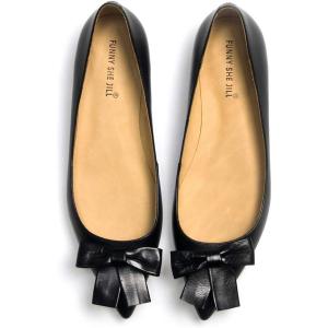 imageFSJ Pointed Toe Flat Loafers for Women Block Low Heel Bowknot Pumps Comfortable Slipon Outfit Office ShoesBlack