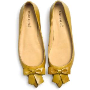 imageFSJ Pointed Toe Flat Loafers for Women Block Low Heel Bowknot Pumps Comfortable Slipon Outfit Office ShoesYellow