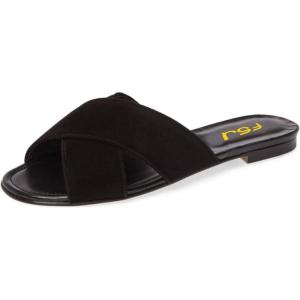 imageFSJ Women Casual Open Toe Sandals Low Heels Suede Mules Cross Strap Flats Shoes Size 415 USBlack