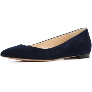 imageFSJ Women Casual Slip On Ballet Shoes Faux Suede Flats Low Heels Pointed Toe Dress Shoes Size 415 USNavy