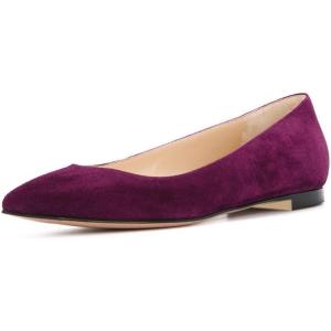 imageFSJ Women Casual Slip On Ballet Shoes Faux Suede Flats Low Heels Pointed Toe Dress Shoes Size 415 USWine