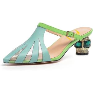imageFSJ Women Comfort Closed Toe Slip On Mules Crystal Low Block Heel Slide Sandals Bridal Evening Party Dress Shoes Size 415 USBlue