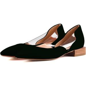 imageFSJ Women Comfort Pointed Toe Low Heel Flat Pumps Slip On Party Dress Walking Casual Office Shoes Size 415 USBlack