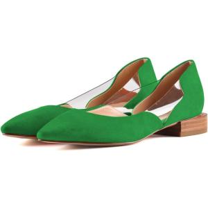 imageFSJ Women Comfort Pointed Toe Low Heel Flat Pumps Slip On Party Dress Walking Casual Office Shoes Size 415 USGreen