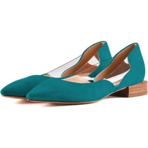 imageFSJ Women Comfort Pointed Toe Low Heel Flat Pumps Slip On Party Dress Walking Casual Office Shoes Size 415 USTeal