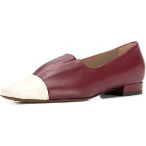 imageFSJ Women Elegant Square Closed Toe Pumps Ballet Slip on Flats Cap Toe Mules Slide Leather Patchwork Ladies Office Dress Shoes Size 415 USRed Beige