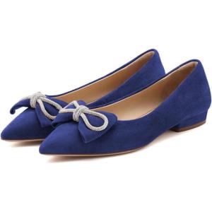 imageFSJ Women Fashion Sparkling Crystal Bowknot Chic Chain Comfortable Slip on Pointed Toe Low Heels Chunky Ballet Flats Dress Party Office Shoes Size 415 USBlue