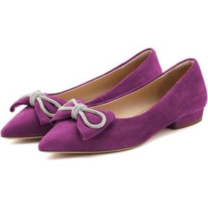 imageFSJ Women Fashion Sparkling Crystal Bowknot Chic Chain Comfortable Slip on Pointed Toe Low Heels Chunky Ballet Flats Dress Party Office Shoes Size 415 USPurple