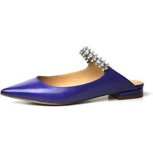 imageFSJ Women Leather Pointed Toe Flat Mules with Rhinestone Comfortable Slip on Low Heel Slide Sandal Shoes Size 412 USPurple