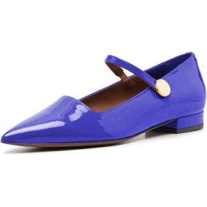 imageFSJ Women Pointed Toe Mary Jane Flats Block Chunky Low Heel Pumps Slip On Buckle Solid Color Classic Party Prom Dress Shoes Size 415 USBlue