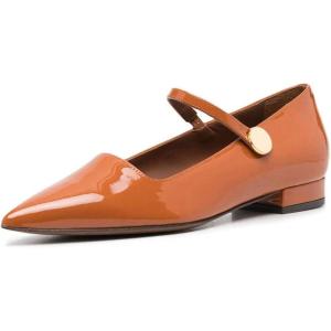 imageFSJ Women Pointed Toe Mary Jane Flats Block Chunky Low Heel Pumps Slip On Buckle Solid Color Classic Party Prom Dress Shoes Size 415 USOrange