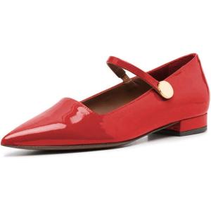 imageFSJ Women Pointed Toe Mary Jane Flats Block Chunky Low Heel Pumps Slip On Buckle Solid Color Classic Party Prom Dress Shoes Size 415 USRed