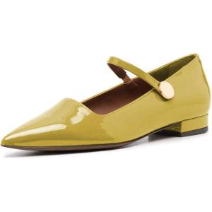imageFSJ Women Pointed Toe Mary Jane Flats Block Chunky Low Heel Pumps Slip On Buckle Solid Color Classic Party Prom Dress Shoes Size 415 USYellow