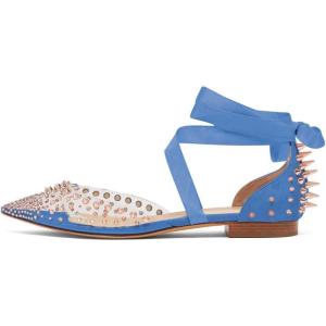 imageFSJ Women Rivets Pointed Toe Lace up Dorsay Flats Sandals Low Heel Pumps Party Prom Shoes Size 415 USBlue