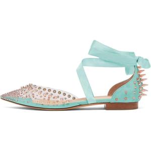 imageFSJ Women Rivets Pointed Toe Lace up Dorsay Flats Sandals Low Heel Pumps Party Prom Shoes Size 415 USTurquoise