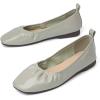 imageFSJ Women Comfy Slip on Ballet Flats Square Closed Toe Slide Pumps Patent Leather Elastic Dress Shoes Size 415 USLight Green