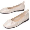 imageFSJ Women Comfy Slip on Ballet Flats Square Closed Toe Slide Pumps Patent Leather Elastic Dress Shoes Size 415 USNude Pink