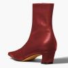imageFSJ Women Low Chunky Heel Ankle Boots Square Toe Side Zipper Soft Stretch Sock Booties Comfy Casual Party Shoes Size 416 USRed