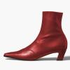 imageFSJ Women Low Chunky Heel Ankle Boots Square Toe Side Zipper Soft Stretch Sock Booties Comfy Casual Party Shoes Size 416 USRed
