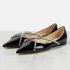 imageFSJ Women Trendy Pointed Toe Ballet Flats Crystal Crossover Straps Slip On Walking Shopping Girls Shoes Size 415 M USBlack Patent