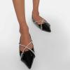 imageFSJ Women Trendy Pointed Toe Ballet Flats Crystal Crossover Straps Slip On Walking Shopping Girls Shoes Size 415 M USBlack Patent