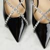 imageFSJ Women Trendy Pointed Toe Ballet Flats Crystal Crossover Straps Slip On Walking Shopping Girls Shoes Size 415 M USBlack Patent