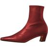 imageFSJ Women Low Chunky Heel Ankle Boots Square Toe Side Zipper Soft Stretch Sock Booties Comfy Casual Party Shoes Size 416 USRed