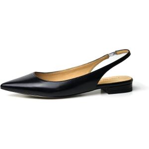 imageFSJ Pointed Toe Slingback Flats Low Square Heel Slide Sandals Comfortable Slip on Walking Office ShoesBlack
