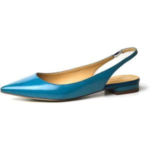 imageFSJ Pointed Toe Slingback Flats Low Square Heel Slide Sandals Comfortable Slip on Walking Office ShoesBlue