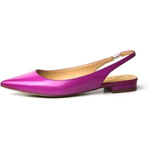 imageFSJ Pointed Toe Slingback Flats Low Square Heel Slide Sandals Comfortable Slip on Walking Office ShoesFuchsia