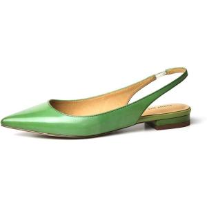 imageFSJ Pointed Toe Slingback Flats Low Square Heel Slide Sandals Comfortable Slip on Walking Office ShoesGreen