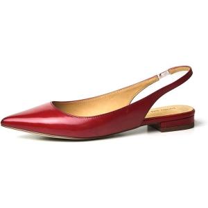 imageFSJ Pointed Toe Slingback Flats Low Square Heel Slide Sandals Comfortable Slip on Walking Office ShoesRed