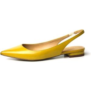imageFSJ Pointed Toe Slingback Flats Low Square Heel Slide Sandals Comfortable Slip on Walking Office ShoesYellow