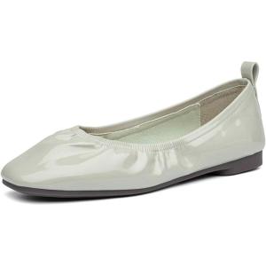 imageFSJ Women Comfy Slip on Ballet Flats Square Closed Toe Slide Pumps Patent Leather Elastic Dress Shoes Size 415 USLight Green