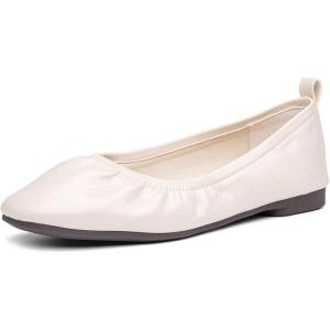 imageFSJ Women Comfy Slip on Ballet Flats Square Closed Toe Slide Pumps Patent Leather Elastic Dress Shoes Size 415 USNude Pink