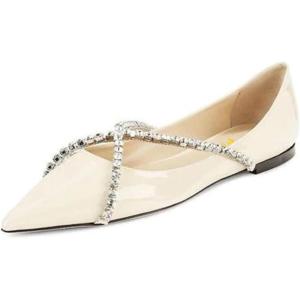 imageFSJ Women Trendy Pointed Toe Ballet Flats Crystal Crossover Straps Slip On Walking Shopping Girls Shoes Size 415 M USBeige