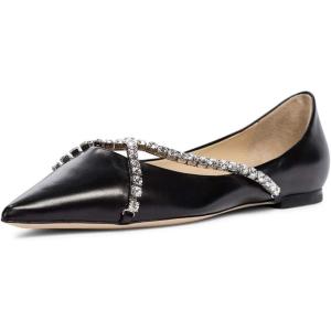 imageFSJ Women Trendy Pointed Toe Ballet Flats Crystal Crossover Straps Slip On Walking Shopping Girls Shoes Size 415 M USBlack
