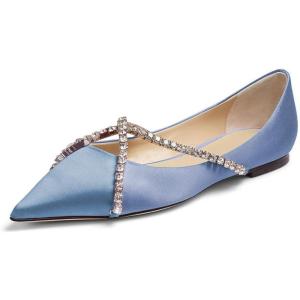 imageFSJ Women Trendy Pointed Toe Ballet Flats Crystal Crossover Straps Slip On Walking Shopping Girls Shoes Size 415 M USBlue